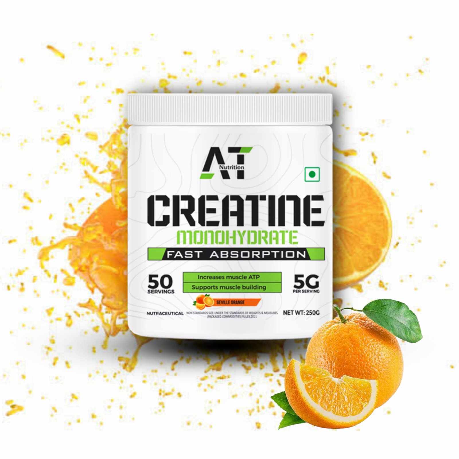 AT Nutrition - Pure Micronised Creatine Monohydrate ( 250g ) Orange